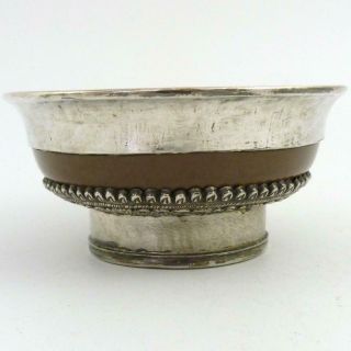19th Century Tibetan Silver & Wood Yak Butter Or Tsampa Tea Bowl