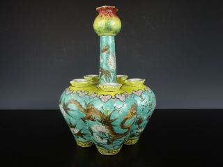 Rare Chinese Porcelain Tulip Vase - Figures/dragon - 19th C.