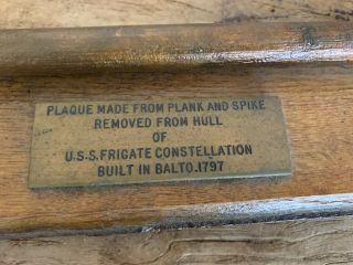 USS Frigate Constellation Plaque Made From Plank Spike From Hull Authentic Wood 2