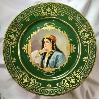 Antique Royal Vienna Porcelain Hand Painted ODALISKE Gypsy Portrait Plate Signed 2