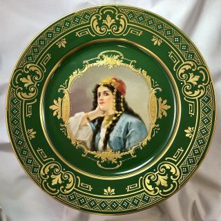Antique Royal Vienna Porcelain Hand Painted ODALISKE Gypsy Portrait Plate Signed 3