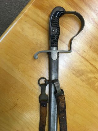 Antique German WW1 Officer ' s Sword w/ Scabbard & Leather Strap 3