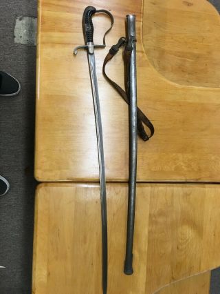 Antique German WW1 Officer ' s Sword w/ Scabbard & Leather Strap 8