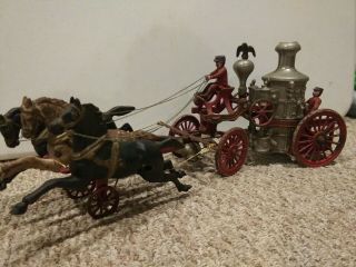 Vintage Cast Iron Horse Drawn Fire Engine Carriage Wagon