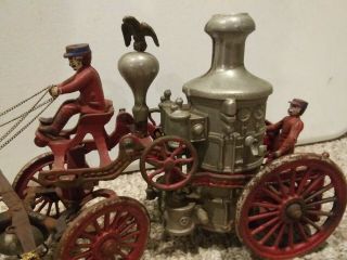 Vintage Cast Iron Horse Drawn Fire Engine Carriage Wagon 3