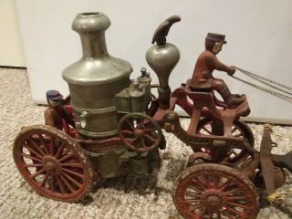 Vintage Cast Iron Horse Drawn Fire Engine Carriage Wagon 4