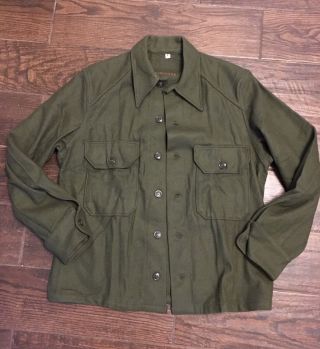 50’s Field Shirt Wool 1952 Military 108 Vintage Green Medium Korean War Era