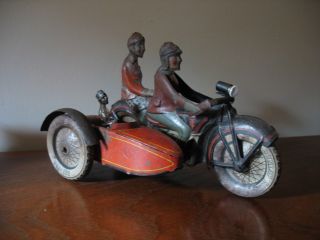 Very Rare Tippco Tco Motorcycle Sidecar 1927 Wind Up Tin Toy Germany Tinplate