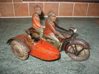 very rare TIPPCO TCO MOTORCYCLE SIDECAR 1927 WIND UP TIN TOY GERMANY TINPLATE 3