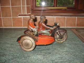 very rare TIPPCO TCO MOTORCYCLE SIDECAR 1927 WIND UP TIN TOY GERMANY TINPLATE 5