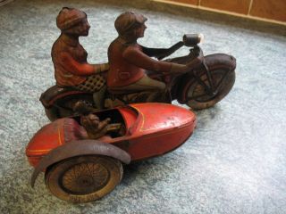 very rare TIPPCO TCO MOTORCYCLE SIDECAR 1927 WIND UP TIN TOY GERMANY TINPLATE 7