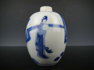 Perfect Chinese Porcelain B/W Tea Caddy - Ladies - 18th C.  Kangxi 3