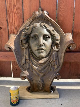 American Architectural Salvage Chicago Art Nouveau Woman Horsehair Plaster 30” H 10