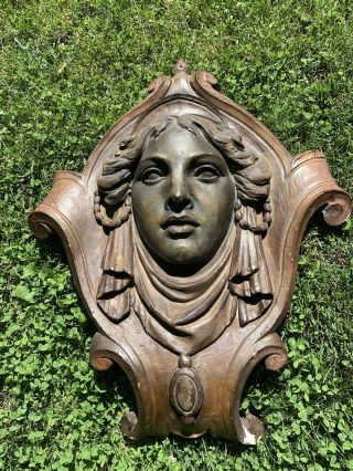 American Architectural Salvage Chicago Art Nouveau Woman Horsehair Plaster 30” H 2