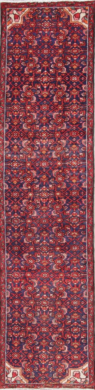 Hamadan Oriental 3x10 Wool Hand - Knotted All - Over Geometric Oriental Runner Rug