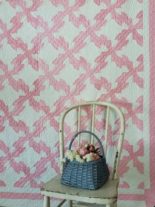 Densely Quilted Pretty In Pink Vintage Cottage Home Quilt 83x72 "