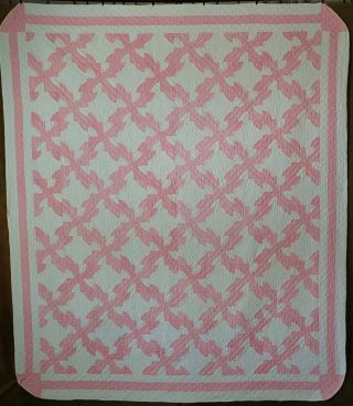 Densely Quilted Pretty in Pink VINTAGE Cottage Home QUILT 83x72 