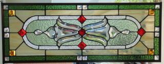 Stained Glass Transom Window Hanging 31 X 12 Polished Brass Frame