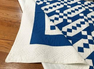 Farmhouse Blue PA c 1930s Jacobs Ladder QUILT Vintage Mennonite 9