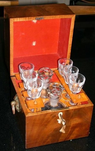 Antique Flame Mahogany Inlaid Georgian Decanter Box Tantalus Case C1800 Receipt