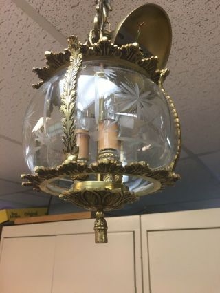 Vintage Crystal And Brass Hanging Hall Fixture