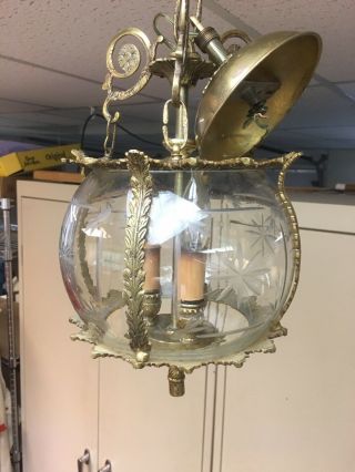 Vintage Crystal And Brass Hanging Hall Fixture 2
