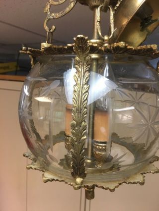 Vintage Crystal And Brass Hanging Hall Fixture 3