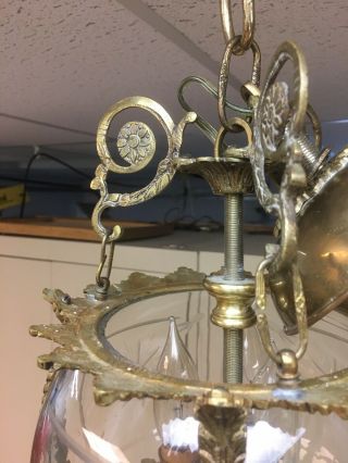 Vintage Crystal And Brass Hanging Hall Fixture 4