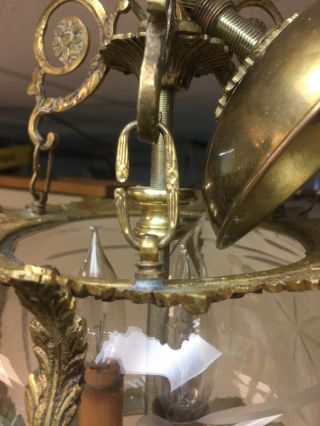 Vintage Crystal And Brass Hanging Hall Fixture 7