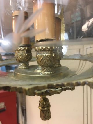 Vintage Crystal And Brass Hanging Hall Fixture 8