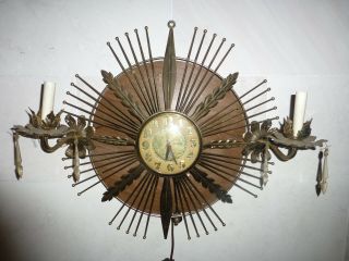 Vintage Mid Century Modern Zenith Starburst Clock Gold Tone Electric 21 