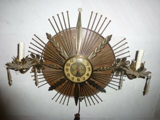 Vintage Mid Century Modern Zenith Starburst Clock Gold Tone Electric 21 