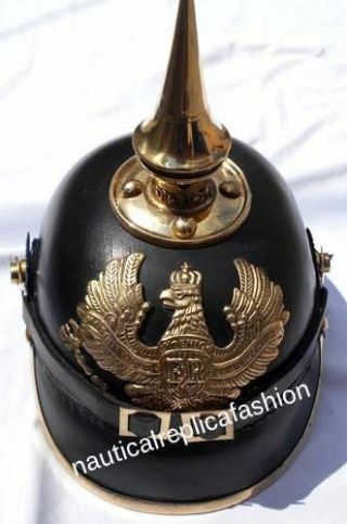 Ww I&ii Leather German Helmet Brass Screw Spike Pickelhaube Armor Fr Leathers