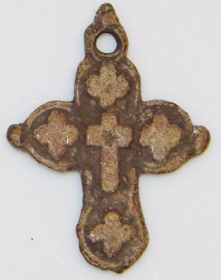 Medieval Bronze Botton Or Bud Cross Ca.  1500 Orthodox Church Religious Pendant