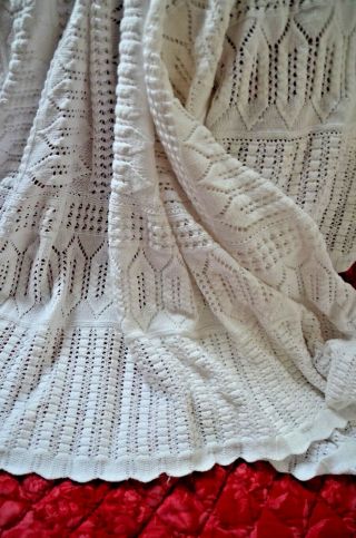 Vintagefrench Hand Knitted Pure Cotton Bed Cover Or Throw,  110 " X 80 "