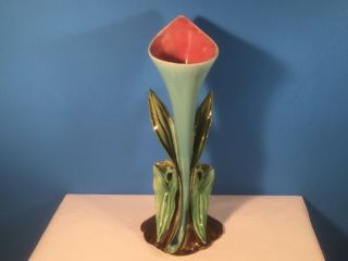 Antique Majolica Calla Lily Trumpet Flower & Leaf Bud Vase,  fm1295 10