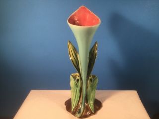 Antique Majolica Calla Lily Trumpet Flower & Leaf Bud Vase,  fm1295 12