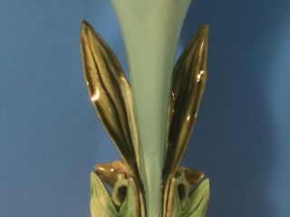 Antique Majolica Calla Lily Trumpet Flower & Leaf Bud Vase,  fm1295 4