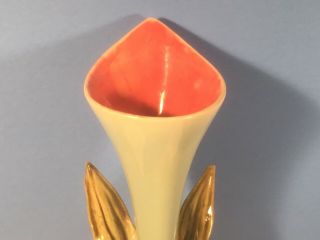 Antique Majolica Calla Lily Trumpet Flower & Leaf Bud Vase,  fm1295 5