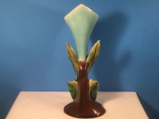 Antique Majolica Calla Lily Trumpet Flower & Leaf Bud Vase,  fm1295 7
