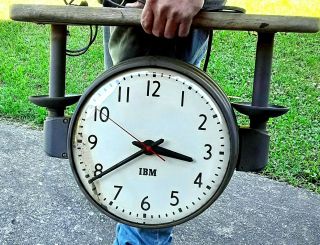 Vintage 1950s Clock Industrial Ibm 13 " Double - Sided Ceiling Train Station Parts