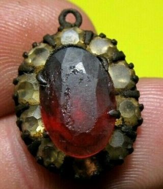 Antique Old Spanish Medieval Red & White Stones Medal Pendant 15 - 16th.  C