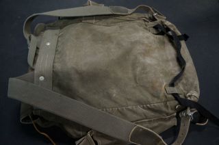 Vintage Leather & Canvas Rucksack Military Army Field Back Pack Olive Green 12