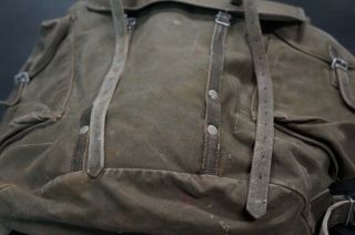 Vintage Leather & Canvas Rucksack Military Army Field Back Pack Olive Green 3