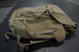 Vintage Leather & Canvas Rucksack Military Army Field Back Pack Olive Green 5