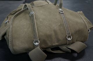Vintage Leather & Canvas Rucksack Military Army Field Back Pack Olive Green 6