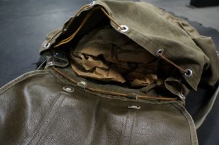 Vintage Leather & Canvas Rucksack Military Army Field Back Pack Olive Green 8