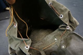 Vintage Leather & Canvas Rucksack Military Army Field Back Pack Olive Green 9