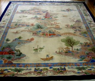 Chinese Art Deco Dragon Pictorial Hand - Knotted Wool 90 Line Oriental Rug 9 