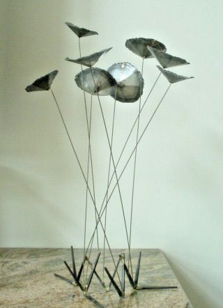 Vintage Brutalist Metal Flower Kinetic Sculpture Mid Century Modern Retro